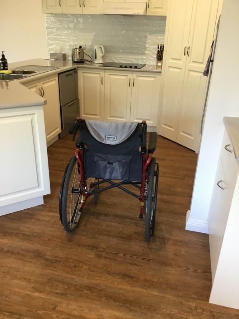 Wheelchair in kitchen